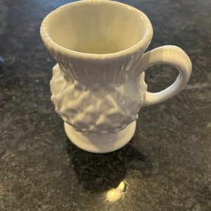 Large white hand made pottery white thistle mug